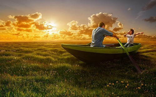 Rowboat in field